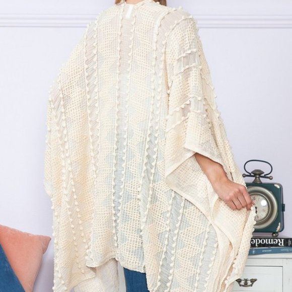 Justin Taylor Pom-Pom Asymmetrical Poncho Cardigan - Picture 2 of 6